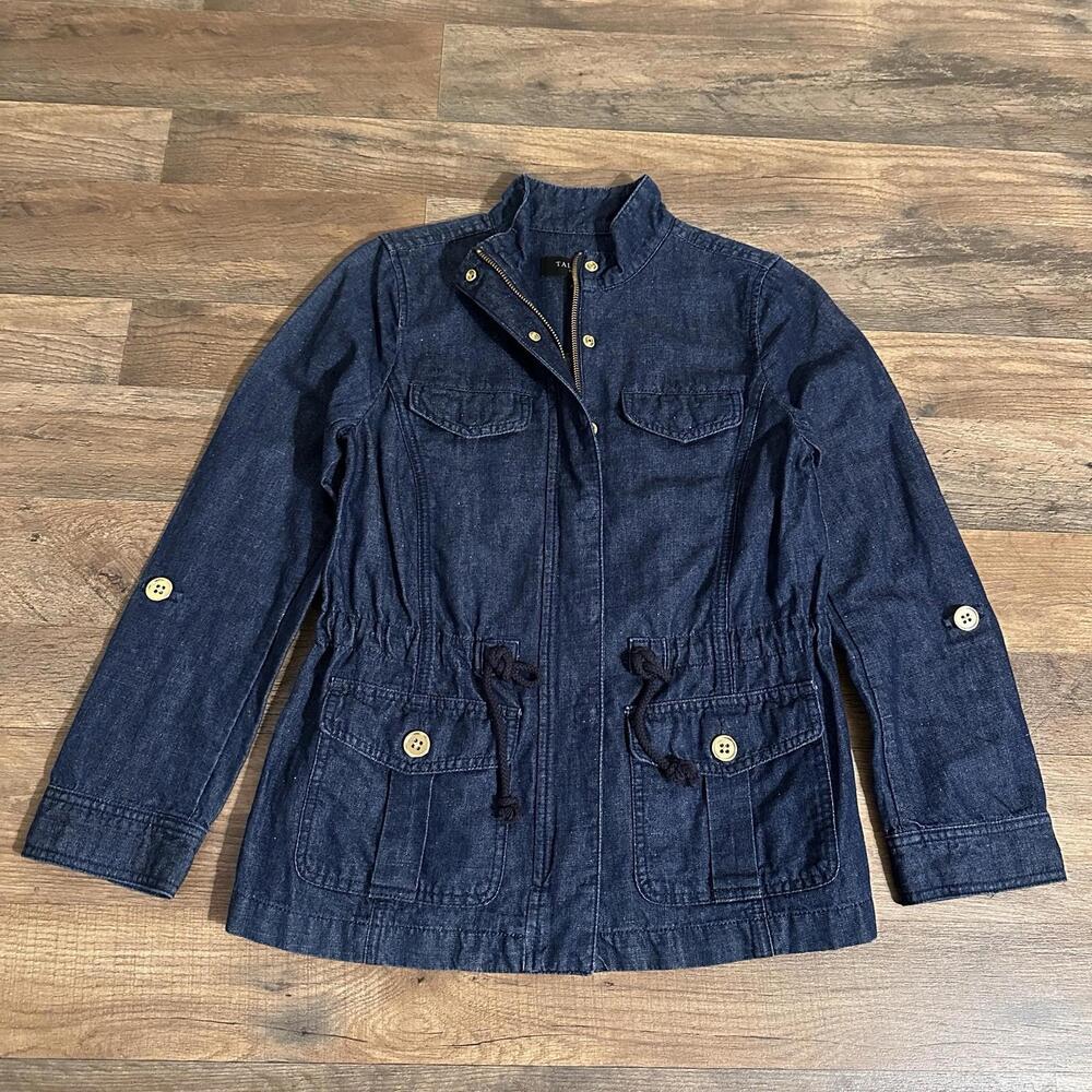 TALBOTS Safari Hemp Blend Zip Jacket Front Pocket Denim Wash Womens Petite Small